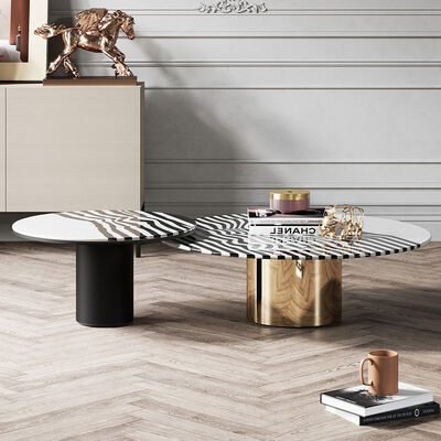 Light Luxury Zebra Stripes Steel Coffee Table Set H45cm Round Stylish