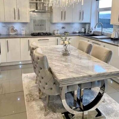 Marble Luxury Dining Table And Chairs 6 People Restaurant Stainless Steel Dining Tables