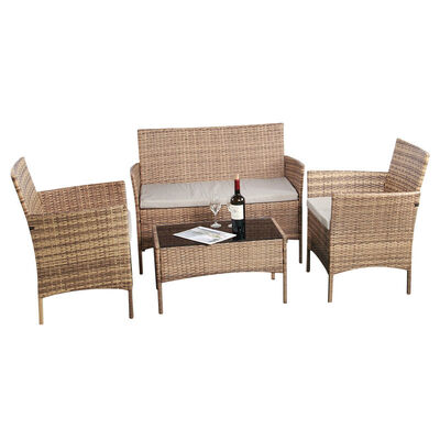 4 Pieces Rattan Wicker Furniture Set Waterproof Outdoor Garden Furniture Set