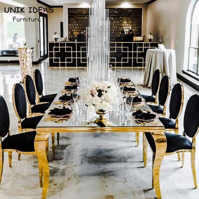 Luxury Hotel Wedding Table And Chairs Stainless Steel Leg With Morrored Top