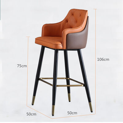 Orange 40 Inch Metal Bar Stools With Backs Modern Tall Pu Leather Commercial
