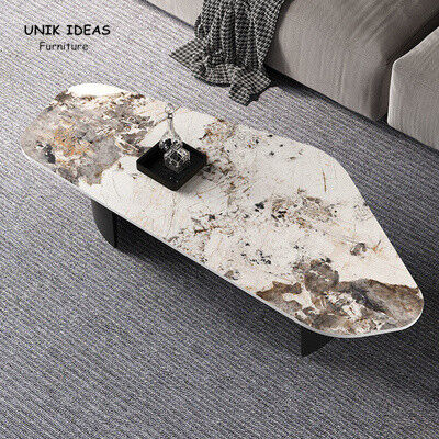 Black  White Marble Stone Top Coffee Table Sets Stainless Steel L140xW60xH38cm