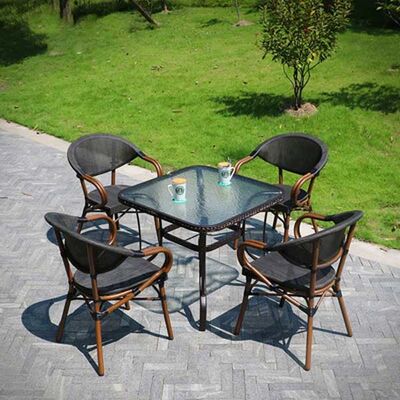 Woven Black Stackable Outdoor Dining Chairs Mesh Frame Aluminum Restaurant 83cm