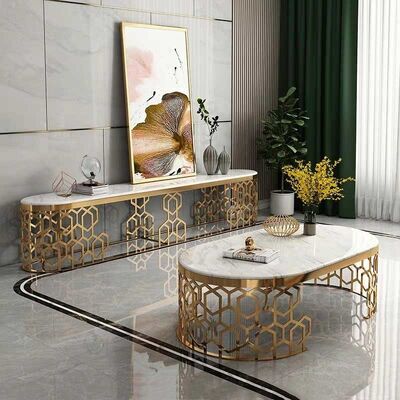 80x45cm Family Room Entertainment Luxury Center Tables Marble Stainless Steel Frame