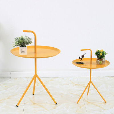 Metal Iron Round Coffee Table With Handle 49*66cm Tripod Structure Seamless Welding