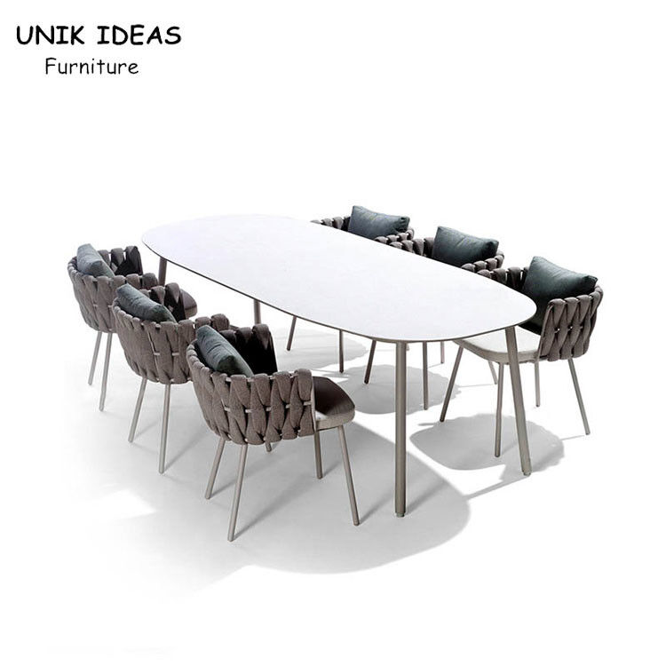 Rattan Outdoor Wicker Dining Chairs With Arms Waterproof Patio Rope Woven  200cm