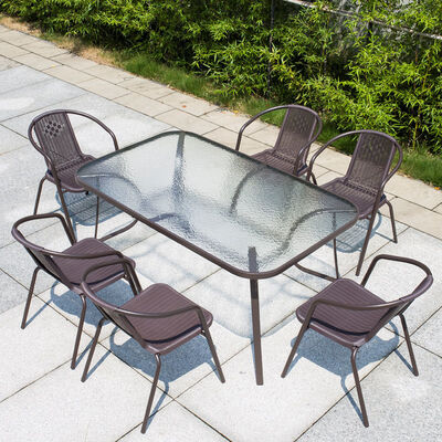 Guter Preis Patio Rattan Chairs Outdoor Rectangular Table Garden Dining Table and Chair Set Online