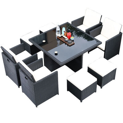 Guter Preis 8 Sitzplätze Outdoor Rattan Stühle Garten Platz sparen Temperglas Kaffeetisch Set Online