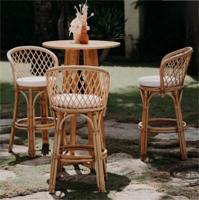 Guter Preis Nordic Rattan High bar Table and Chair Cafe Restaurant Creative Retro  Backrest Rattan bar Stool Online