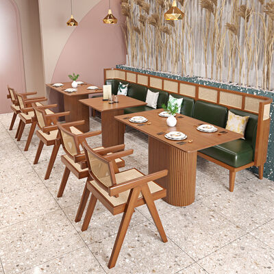 Guter Preis High End Restaurant Solid Wood Dining Single Chair and Bench Coffee Shop Rattan Sofa Booth Online