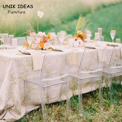 Guter Preis Transparenter klarer Geist-Crystal Wedding Chairs Rentals Outdoor-Garten 81cm Online