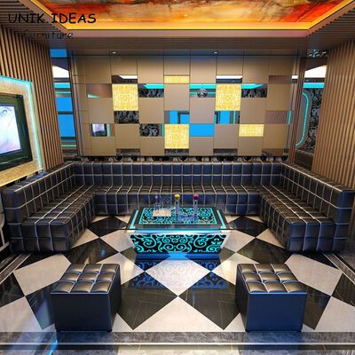 Guter Preis blaue schwarze U-förmige Schnitt-Sofa With Recliners Led Cube-Tabelle des Sitzer-11 10 Online