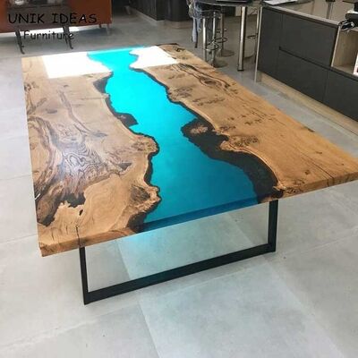 Guter Preis Speisetisch-Gegentischplattenhauptküchen-Blau Epoxidharz-Live Edge River Wood Planks Online