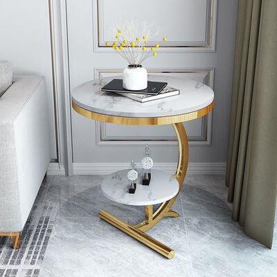 Guter Preis Soemluxusmarmormitte verlegt Doppelschicht-Gold weißen Sofa Side Table Online